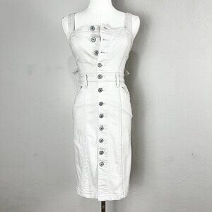 Free People Denim Dress Gracie Ecru Cream Jumper Stretch Button Front Size 0